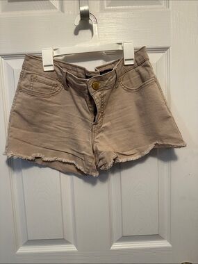 Jessica Simpson Tan Frayed Hem High-Rise Jean Shorts